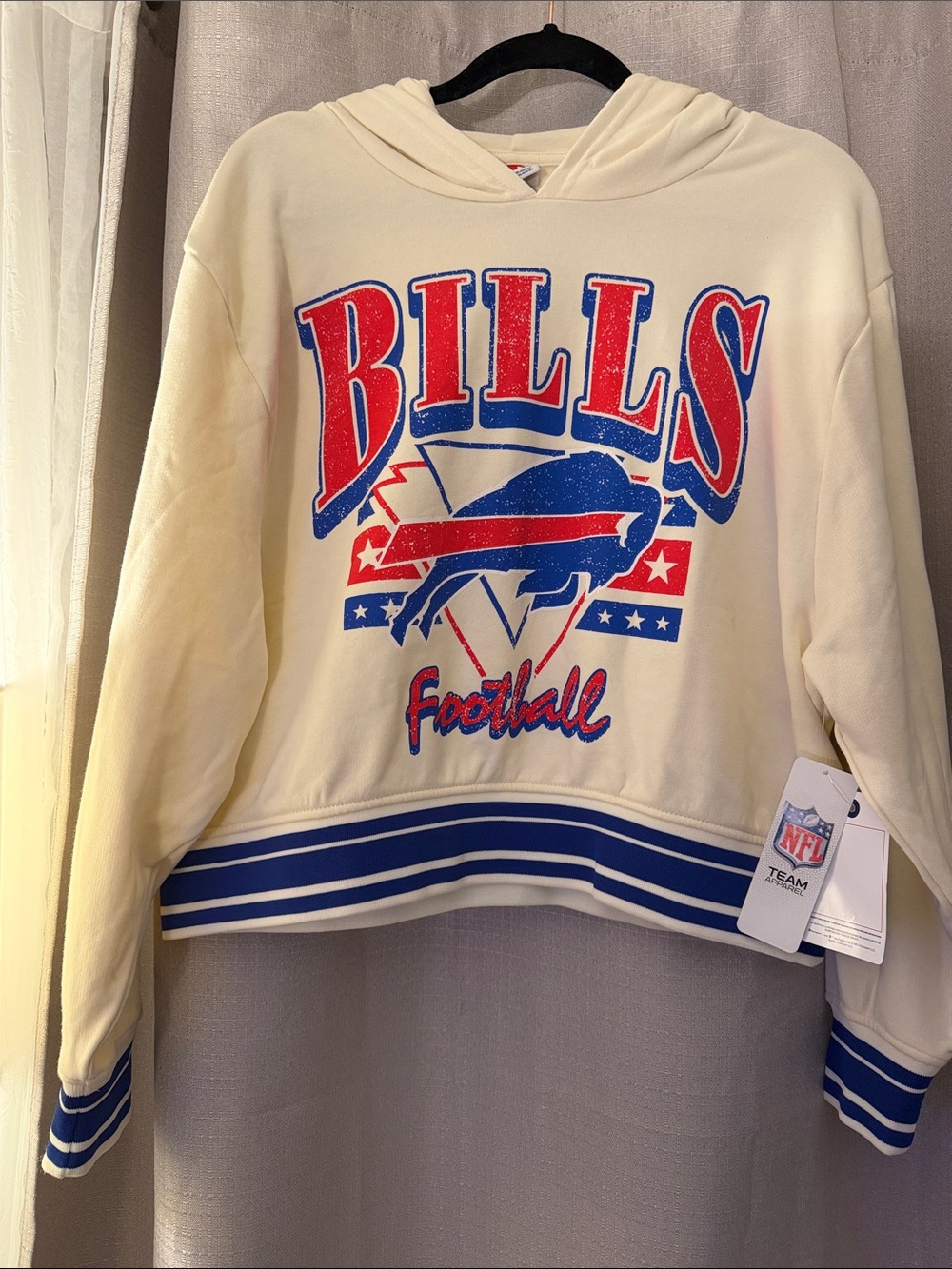 Champion Cream Buffalo Bills Crewneck Sweater with Red & Blue Logo